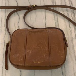 Brown leather Fossil crossbody purse